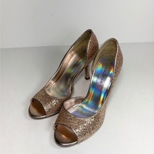 Gold Glitter Peep Toe High Heel Stilletto Heel Size 8 Gold Peep-Toe Heels